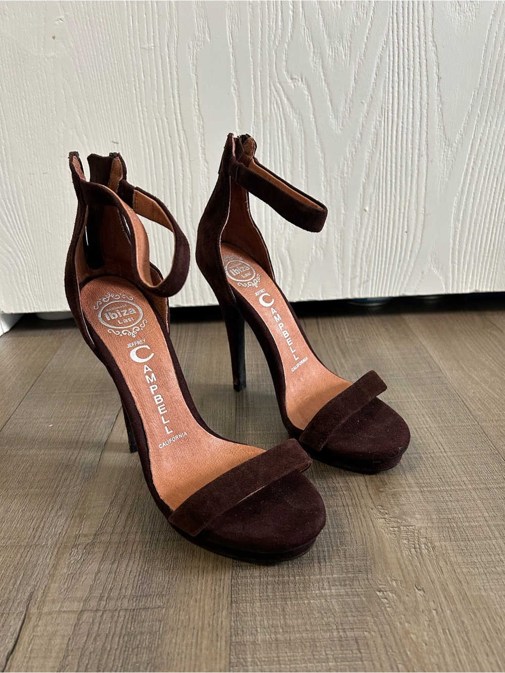 Jeffrey Campbell Brown Suede Ankle-Strap Stiletto Heels